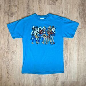 Vintage Tultex Graphic T-Shirt Cowboy Cats Line Dance Blue Large